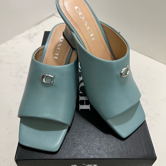 Coach Women's Teal Mules with Silver Accent - Picture 6 of 11